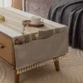 Japanese style waterproof linen table runner with side storage pockets and elegant tassels. - With Storage Pocket and Tassel / 40*95cm / Simple Striped Coffee
