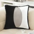 Luxury geometric embroidered throw pillow cover featuring black white panels and fringe - 45x45cm / Eye