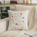 Funda de cojín bordada pastoral americana con motivos florales rojos y rosados - 45x45cm / Rosa y Verde