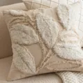 Nordic style beige tufted pillowcase with cream leaf embroidery pattern - Leaf Tufted Style / 45x45cm / White