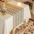 Festive red and green woven cotton linen Christmas table runner with elegant fringe tassels - 30x200cm / Red and Green