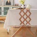 Mantel bordado geométrico nórdico con borlas en lino sintético y patrón de diamantes - 60*60cm / Marrón Rojo