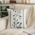 Elegante funda de cojín bordada con flores en estilo pastoral americano - 45x45cm / Azul Negro