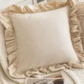 Nordic ins style square pillowcase in soft beige plush fabric with decorative ruffles - Ruffle Style / 45x45cm / Off White