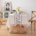 Elegant pastoral embroidered tassel tablecloth with delicate floral pattern in cream color - 60*60cm / Blue Black