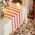 Festive red and beige woven cotton linen table runner with elegant tassels for holiday decor - 30x300cm / Red