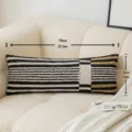 Textured black and white striped rectangular pillowcase with 70x25cm size markings - Lumbar Pillow Cover / 70x25cm