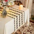 Cream and black woven table runner with tassels for festive holiday dining table decor - 30x200cm / Black