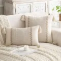Boho cream tufted pillow covers with decorative tassels for sofa - 45*45cm Without Core / Beige Argyle