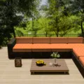 Vibrant orange waterproof outdoor sofa cushion covers featuring a white lattice pattern. - Orange Circle Pattern