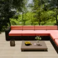 Durable waterproof outdoor sofa cushion covers in vibrant peach orange oxford cloth - Coral
