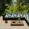 Waterproof outdoor cushion covers with green palm leaf prints for garden rattan sofas. - Deep Green Palm Leaf