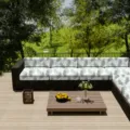 Green botanical leaf pattern outdoor waterproof sofa cushion cover on rattan sofa - Light Grey Palm Leaf