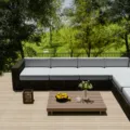 Waterproof Oxford fabric outdoor sofa cushion covers with geometric pattern on deck. - Grey Circles Pattern