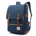 Mochila de lona azul para portátil con correas de cuero sintético de estilo vintage - Azul marino