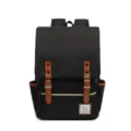 Mochila vintage para portátil de lona negra con correas de cuero marrón viaje - Negro