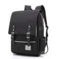 Mochila vintage de lona para portátil de gran capacidad para viajes en negro clásico - Todo Negro