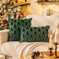 Festlicher grüner Plüsch-Weihnachtskissenbezug mit goldener Baumstickerei und Pailletten - 30*50cm Ohne Kern / Grün