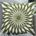Nordic style white throw pillowcase with green radial geometric embroidery pattern - Sunflower / 45*45cm Without Core