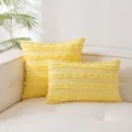 Zweier-Set gelbe böhmische Baumwoll-Leinen-Kissenbezüge mit Fransen für das Sofa - 45x45cm Mit Füllung / Herbstduftfarbe
