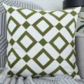 White pillow cover featuring elegant green geometric embroidery in a Nordic style design - Cube / 45*45cm Without Core