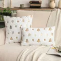 Elegant white plush Christmas pillow covers with gold sequin tree and snowflake embroidery - 30x50cm / White Gold