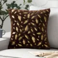 Taie d'oreiller en peluche courte marron foncé avec motifs de plumes dorées élégants - 40x40cm (Sans Coussin) / Café