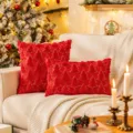 Festliche rote Plüsch-Kissenbezüge mit bestickten Weihnachtsbäumen und Pailletten - 30*50cm Ohne Kern / Rot