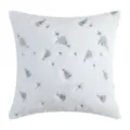 White plush holiday cushion cover with silver Christmas tree and snowflake embroidery - Square / Silver