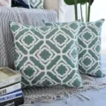 Funda de cojín bordada geométrica mediterránea moderna en verde azulado y blanco - 45x45cm / Greca Verde (Estilo 3, Sin Núcleo)
