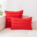Roter böhmischer Kissenbezug aus Baumwollleinen mit dekorativen Fransen und Quasten - 30*50cm Ohne Kern / Rot