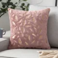 Housse de coussin en peluche mauve avec motifs de plumes dorées élégants pour canapé. - 40x40cm (Sans Coussin) / Rose Poudré