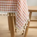 Πορτοκαλί και λευκό καρό βαμβακερό λινό τραπεζομάντιλο με διακοσμητικά κρόσσια - 60*60cm / Πορτοκαλί Κόκκινο