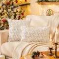 Festliche weiße Plüschkissenbezüge mit goldener Weihnachtsbaum-Stickerei für das Sofa - 30*50cm Ohne Kern / Weiß