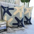 Housse de coussin brodée avec étoile de mer bleue style méditerranéen pour canapé - 45x45cm / Étoile de Mer Bleu (Style 5, Sans Noyau)