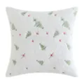 White plush pillowcase with green Christmas tree and red star embroidery - Square / Red and Green