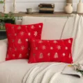 Red plush Christmas pillowcases with silver sequin tree and snowflake embroidery. - 30x50cm / Red Silver