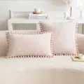 Funda de cojín de terciopelo rosa con ribete de pompones decorativos para sofá acogedor - Solo Funda (Sin Relleno) / 45x45cm / Rosa