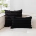 Schwarze Boho-Kissenbezüge aus Baumwollleinen mit strukturierten Fransen-Details - 30*50cm Ohne Kern / Schwarz
