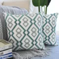 Housse de coussin brodée géométrique sarcelle méditerranéenne moderne décoration - 45x45cm / Géométrique Brodé Cyan (Style 6, Sans Noyau)