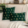 Dark green plush Christmas tree and snowflake sequin embroidered pillow covers - Green Gold
