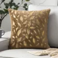 Housse de coussin en peluche courte marron avec motif de plumes dorées élégantes - 40x40cm (Sans Coussin) / Marron