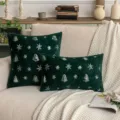 Dark green plush Christmas pillowcase with sequin tree and snowflake embroidery. - Green Silver