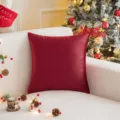 Housse de coussin de luxe en velours rouge uni pour décoration de Noël festive - 45x45cm / Rouge