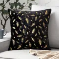 Housse de coussin noire en peluche courte avec motif élégant de plumes dorées - Noir