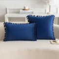 Funda de cojín elegante en terciopelo azul marino con bordes decorativos de pompones - Solo Funda (Sin Relleno) / 45x45cm / Azul Marino