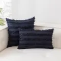 Set aus marineblauen Boho-Kissenbezügen aus Baumwolle und Leinen mit Fransenstreifen - 30*50cm Ohne Kern / Marineblau