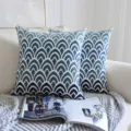 Taie d'oreiller brodée géométrique style méditerranéen bleu et blanc pour canapé - 45x45cm / Motif à Écailles Marine (Style 9, Sans Noyau)