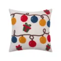 Festive Christmas tufted pillowcase with colorful ornaments and gift box embroidery - 45x45cm / Colored Light Balls