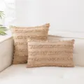 Bohemian Kissenbezug aus Baumwollleinen mit getufteten Fransen und Quasten in Beige - 30*50cm Ohne Kern / Hellbeige